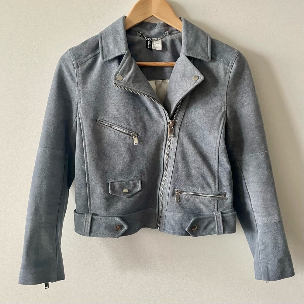H&M DIVIDED Faux Suede Short Biker Jacket
